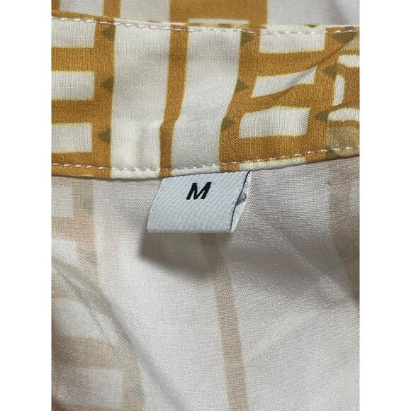 Geometric Print Tiered Boho Dress With 3/4 Bell Sleeves Size M Semi Sheer - Picture 5 of 7